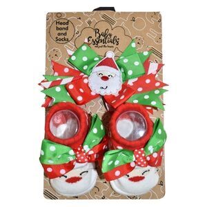 Baby Essentials Christmas Santa Socks and Headband Girl's Size 0-6 Month NWT